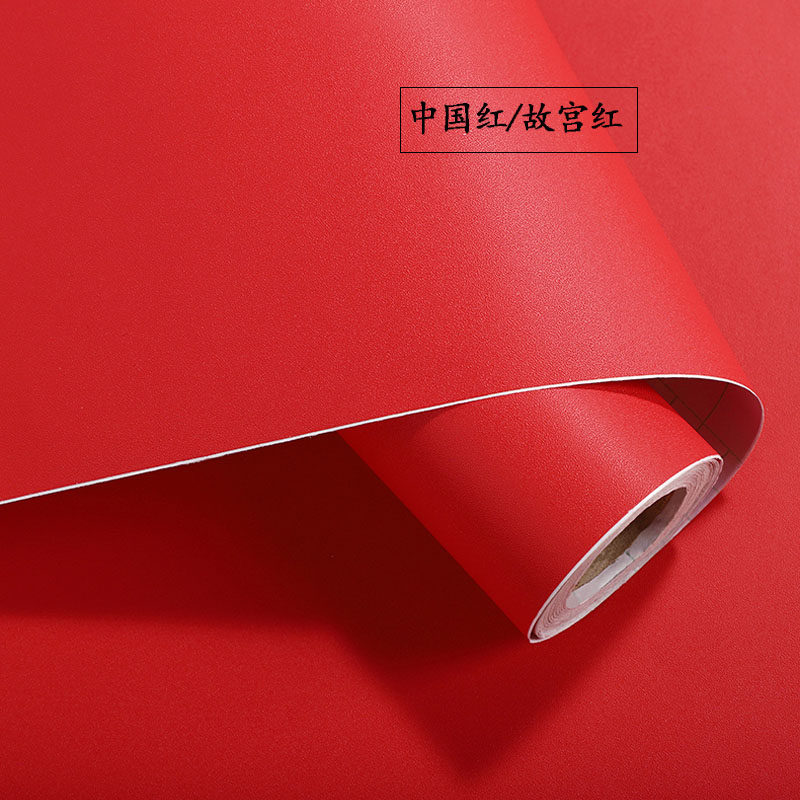 红色墙纸自粘纯色防水贴纸10米背景墙中国红壁纸自带胶婚庆即时贴