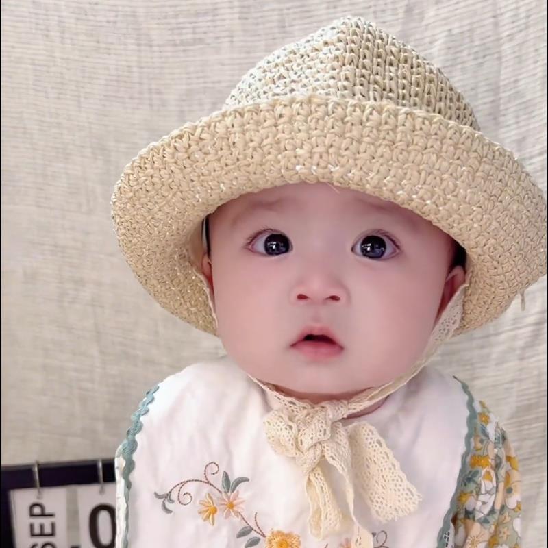 婴儿帽子男女孩可爱透气草帽海边沙滩渔夫帽拍照防晒太阳帽儿童帽