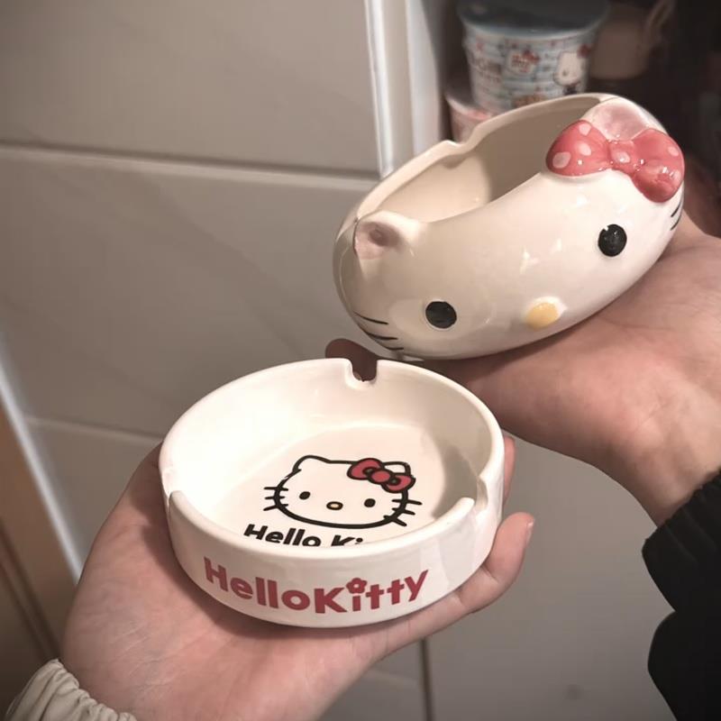 可爱卡通Hellokitty陶瓷烟灰缸简约客厅装饰摆件时尚烟灰缸高颜值