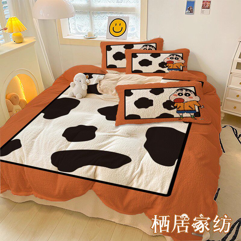 婴肤绒蜡笔小新床上四件套卧室双面加绒被套床单宿舍套件加厚被罩,床上用品,床品套件/四件套/多件套,淘宝优惠券,粉丝福利购,淘宝优惠卷