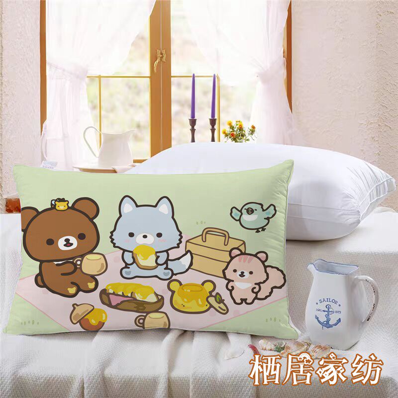 卡通可爱风小动物轻松熊印花枕套40X60cm涤纶可机洗长方形枕头套