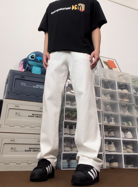 布老哥Blog薄款通勤白色美式牛仔裤基础百搭休闲裤显瘦直筒裤K594