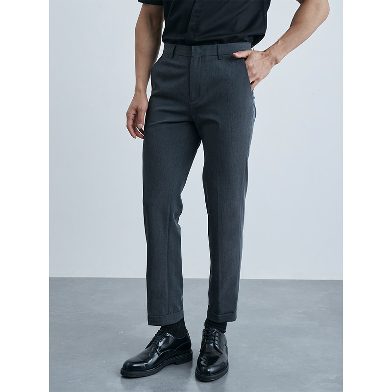 夏季男士黑色九分裤直筒百搭免烫西装裤弹力休闲裤商务修身长裤男