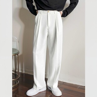 高级感白色裤子男垂感潮流宽松西裤高街阔腿垂坠感休闲直筒裤