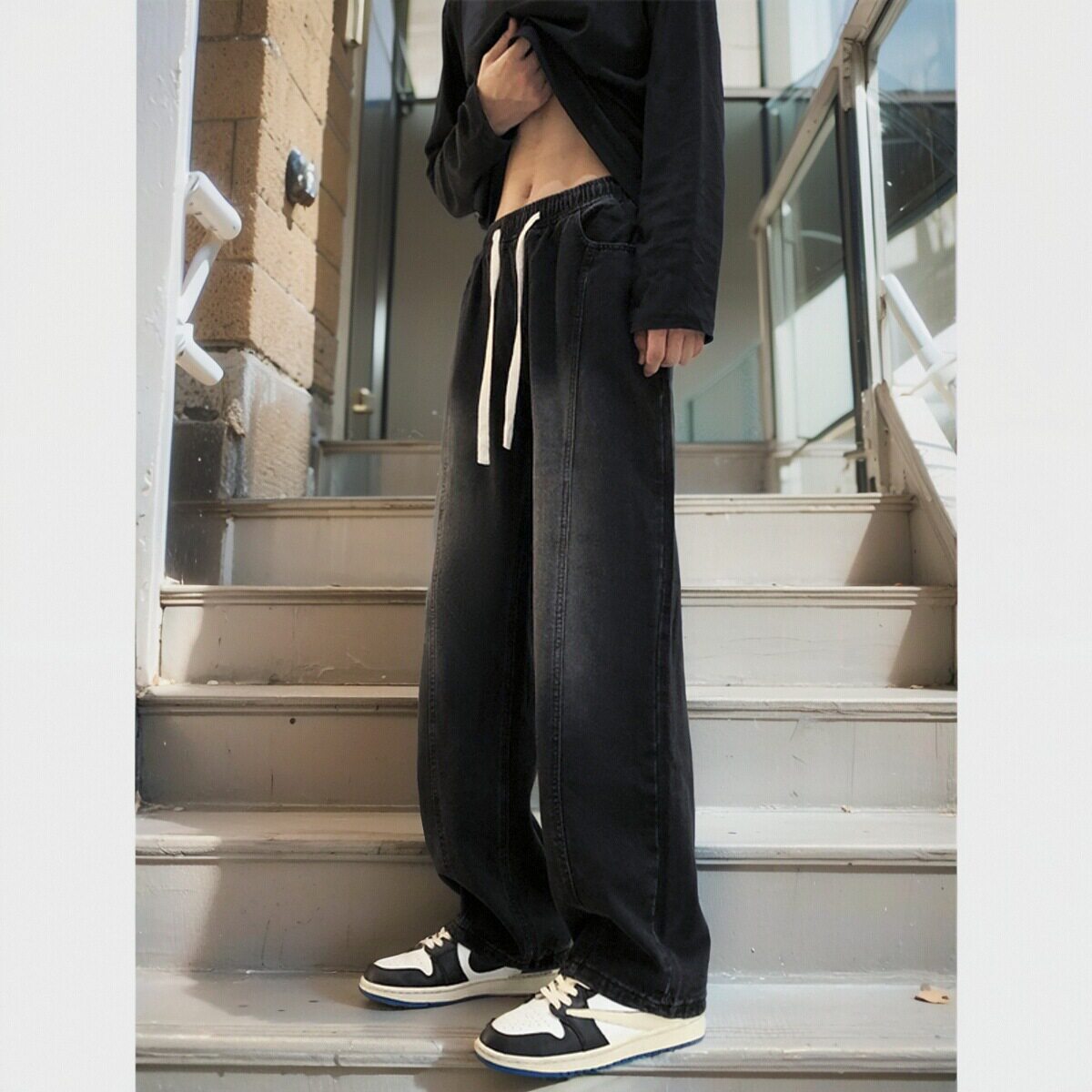 松紧腰渐变牛仔裤男款夏季薄款美式宽松直筒2026新款阔腿男生裤子