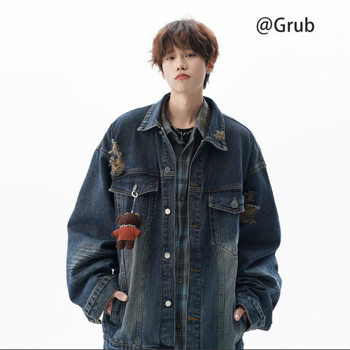 美式破洞牛仔夹克男女春