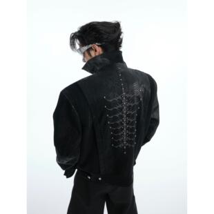 ArguE CulturE蛇瞳脊骨 小众纹蛇皮拼接夹克铆钉刺绣PU皮衣外套男