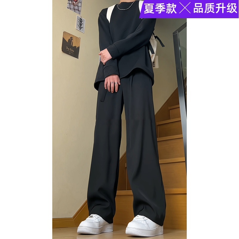 垂感休闲西裤男夏季款2025cleanfit冰丝裤子痞帅高级感阔腿裤直筒