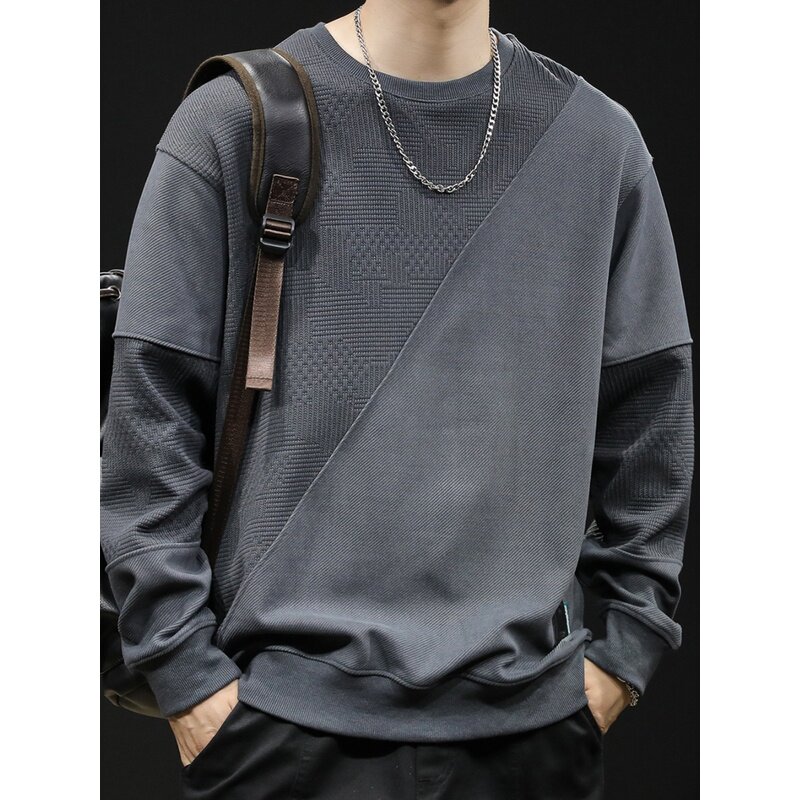 拼接拼色男士圆领卫衣男春秋款男款衣服春季2026新款长袖大码