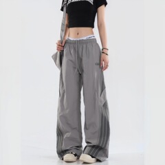 0123Start 美式条纹运动工装裤男女宽松阔腿直筒街舞速干冲锋裤潮