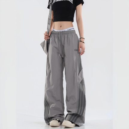 0123Start 美式条纹运动工装裤男女宽松阔腿直筒街舞速干冲锋裤潮