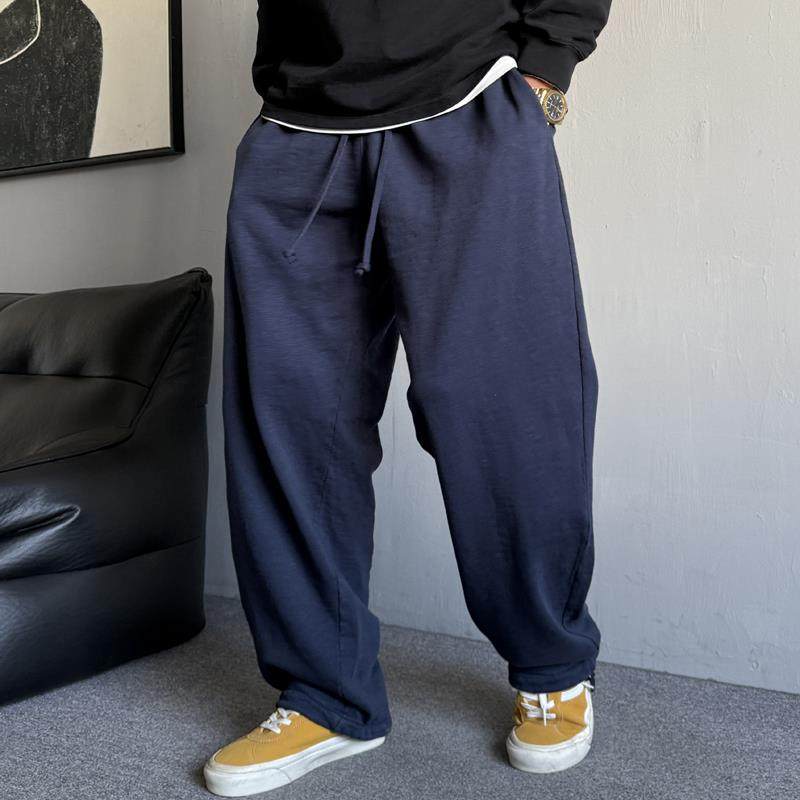 春季美式休闲痞帅重磅运动卫裤男直筒宽松抽绳百搭阔腿裤子潮纯棉