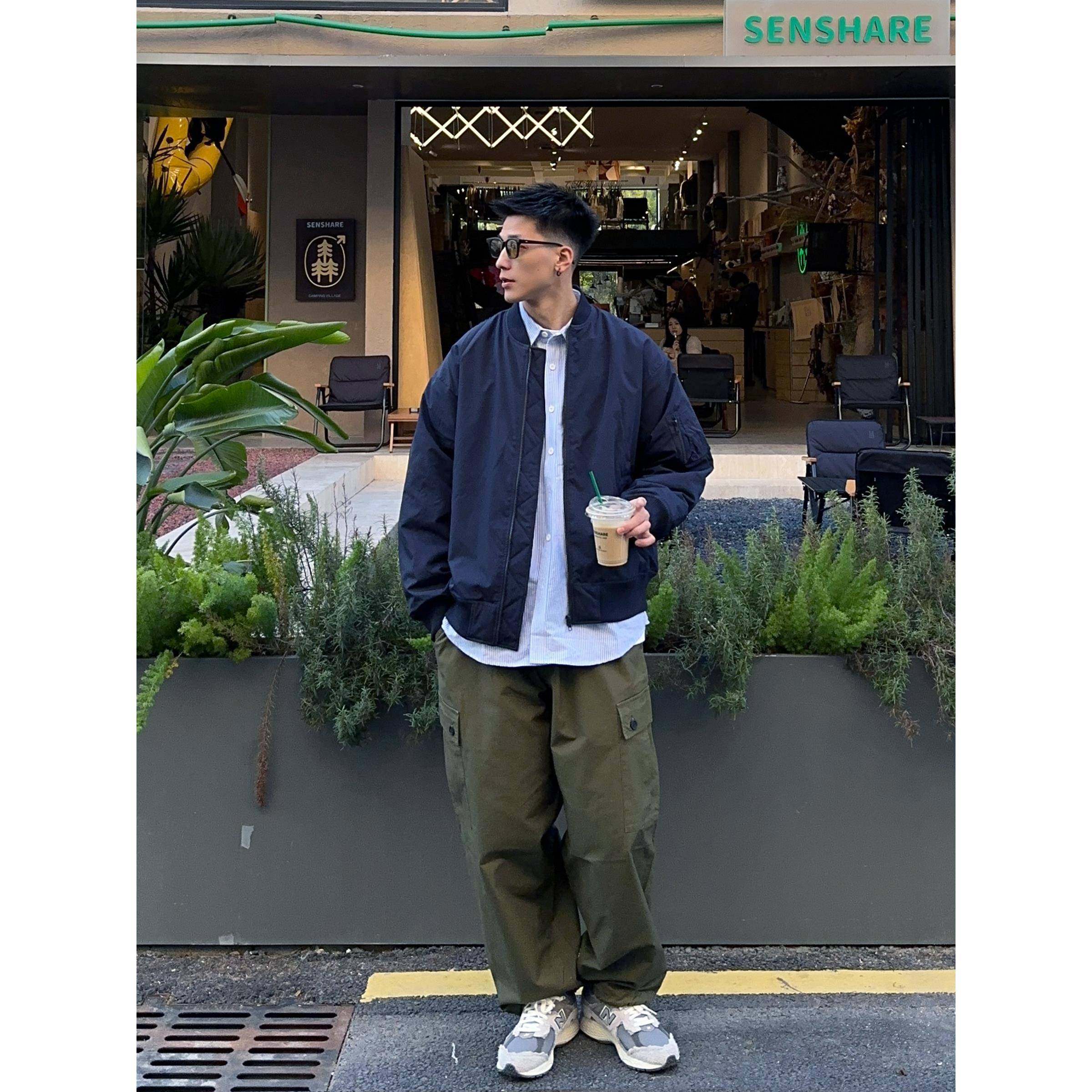 Batterup春秋新款潮牌棉服日系休闲棒球领短款MA1飞行夹克外套男