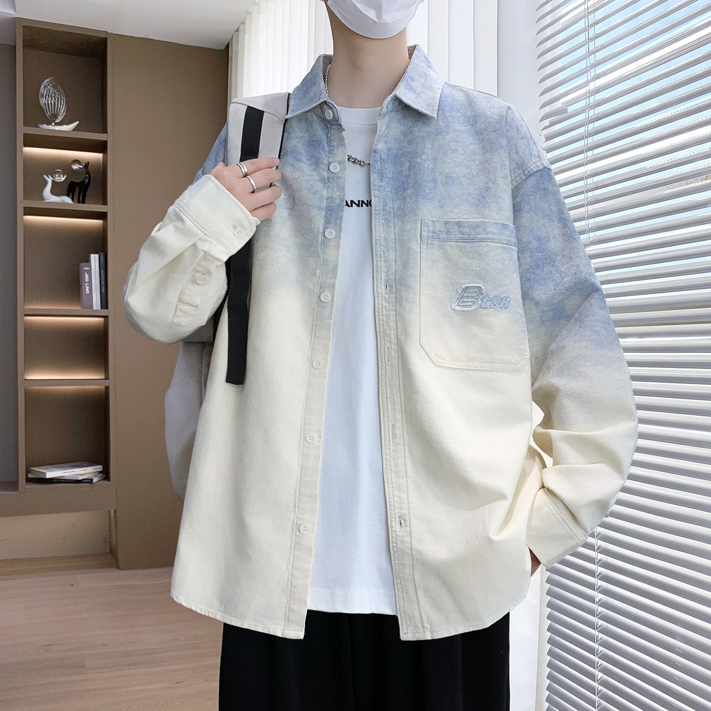 纯棉衬衫外套男春秋季潮