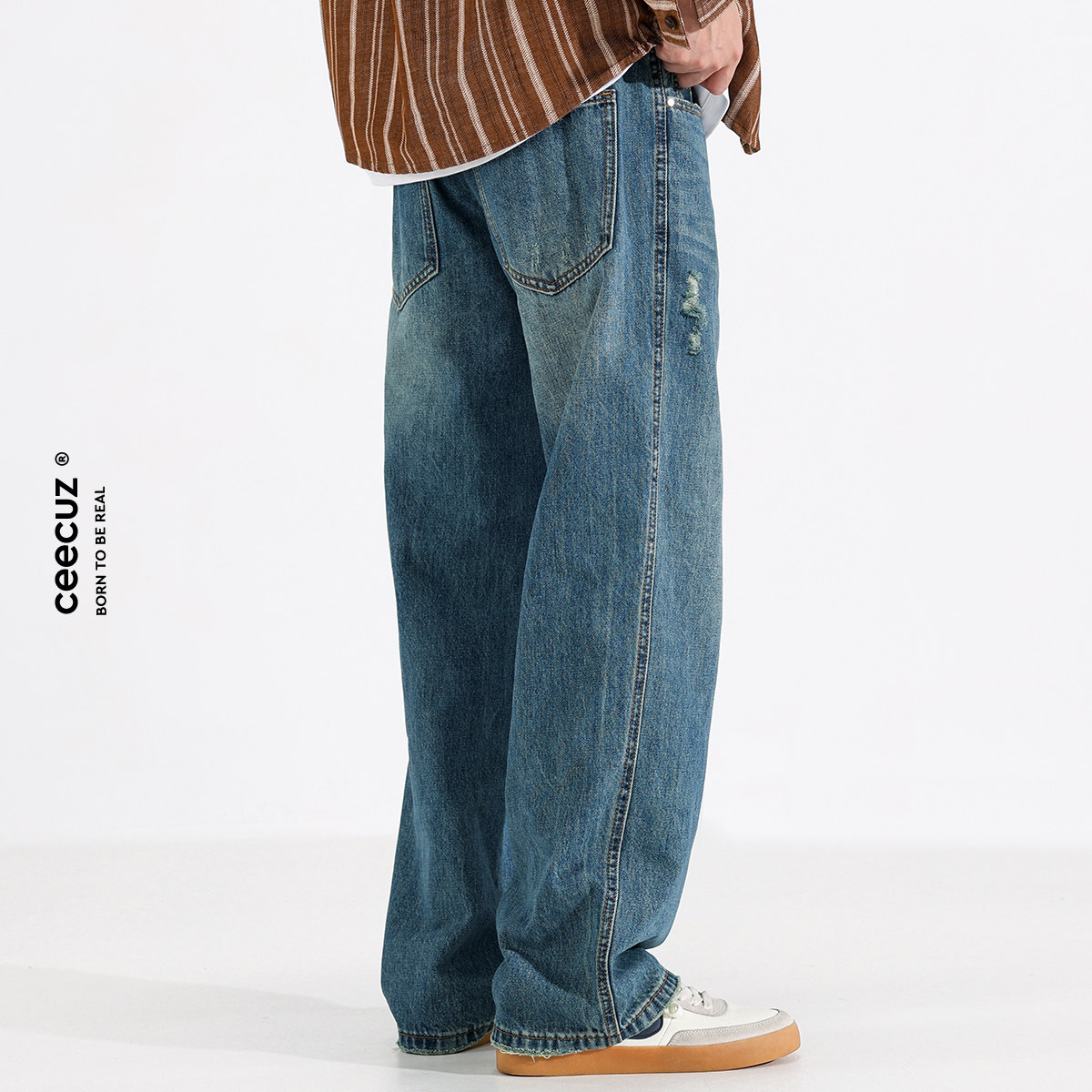 Ceecuz直筒牛仔裤男款春秋新款宽松阔腿裤水洗休闲长裤大码裤子潮