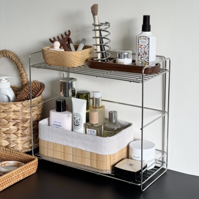 极简风不锈钢置物架浴室洗手台放化妆品沐浴露洗漱用品沥水收纳架