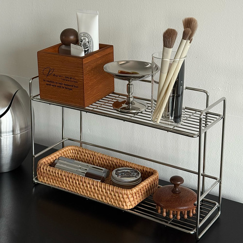 极简风不锈钢置物架浴室洗手台放化妆品沐浴露洗漱用品沥水收纳架