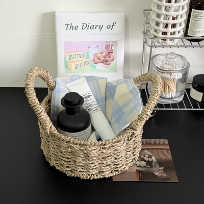 藤编收纳筐家用卫生间洗漱台化妆品台面桌面杂物整理储物收纳篮子