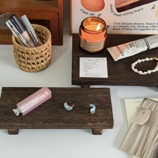 复古原木香薰香水托盘首饰饰品收纳盘架钥匙置物架玄关家居摆件