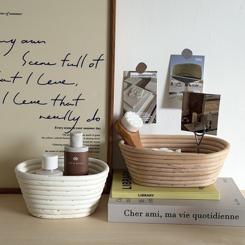 复古天然手工篮子编织木制收纳盒化妆品杂物家用收纳筐摄影道具