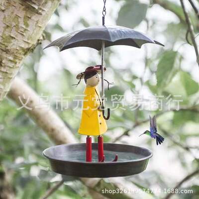 跨境新品供应 Bird Feeder 金属户外庭院喂鸟器女孩和伞鸟喂食器