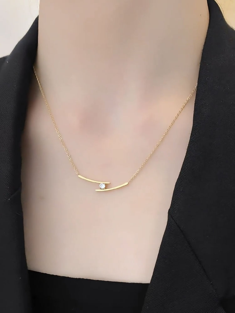 小众设计感交叉锆石吊坠项链女