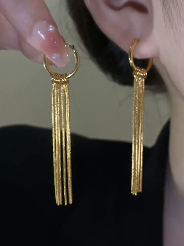 金色长款女神流苏圈圈耳环女