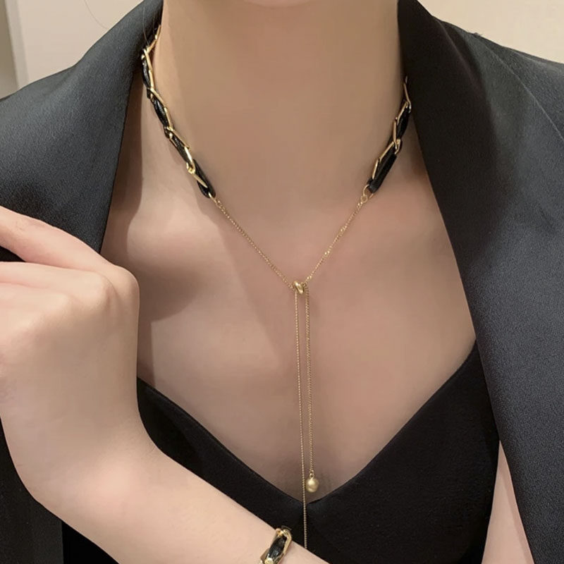 百搭皮质长款珍珠项链女