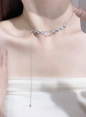 设计感锆石爱心抽拉锁骨链项链女