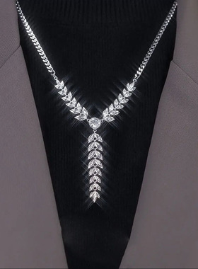 设计感合金锆石长款麦穗毛衣链女
