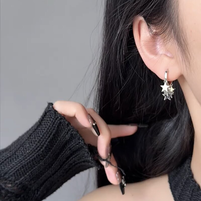 银色星星流苏耳圈耳环女