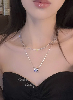 银色双层叠戴小蛮腰锆石毛衣链女