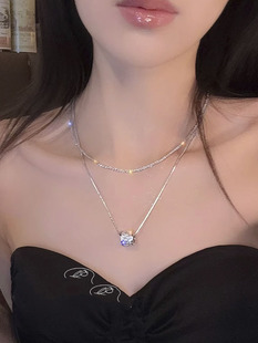 银色双层叠戴小蛮腰锆石毛衣链女2023年新款潮气质轻奢高级感项链