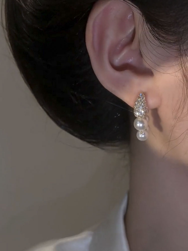 金色微镶水滴珍珠圈圈耳环女