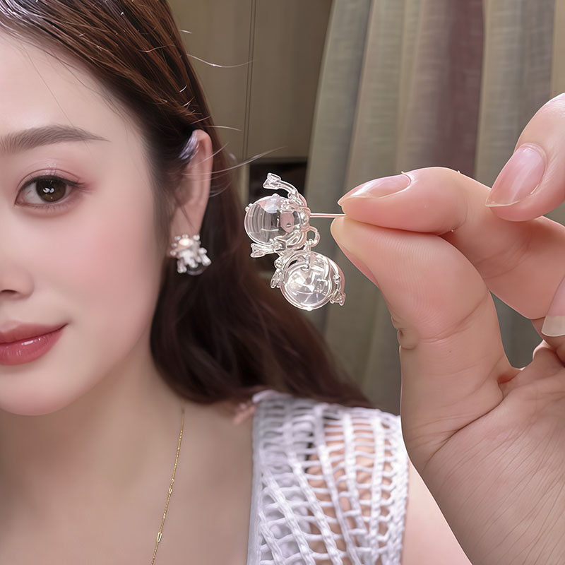 冰透玻璃球花朵珍珠耳钉女