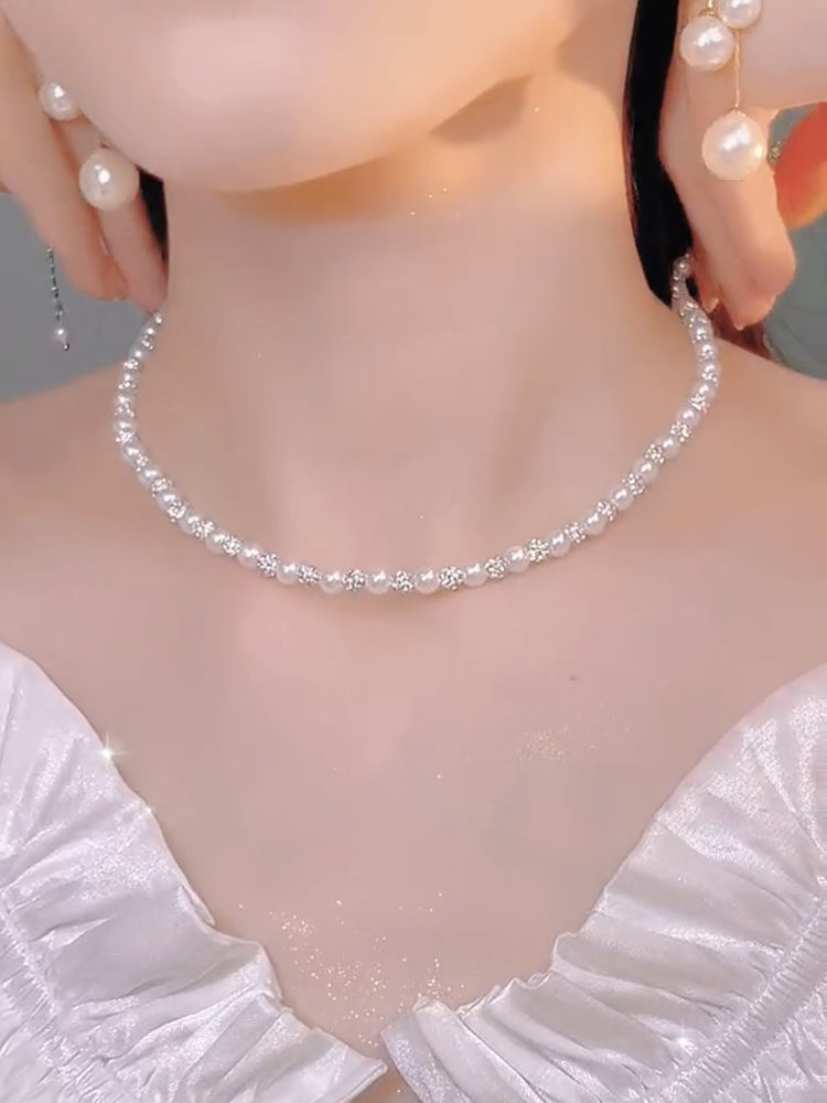 气质超仙淡水珍珠钻球项链女