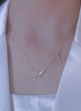 猫眼石镀金女镶钻蝴蝶项链