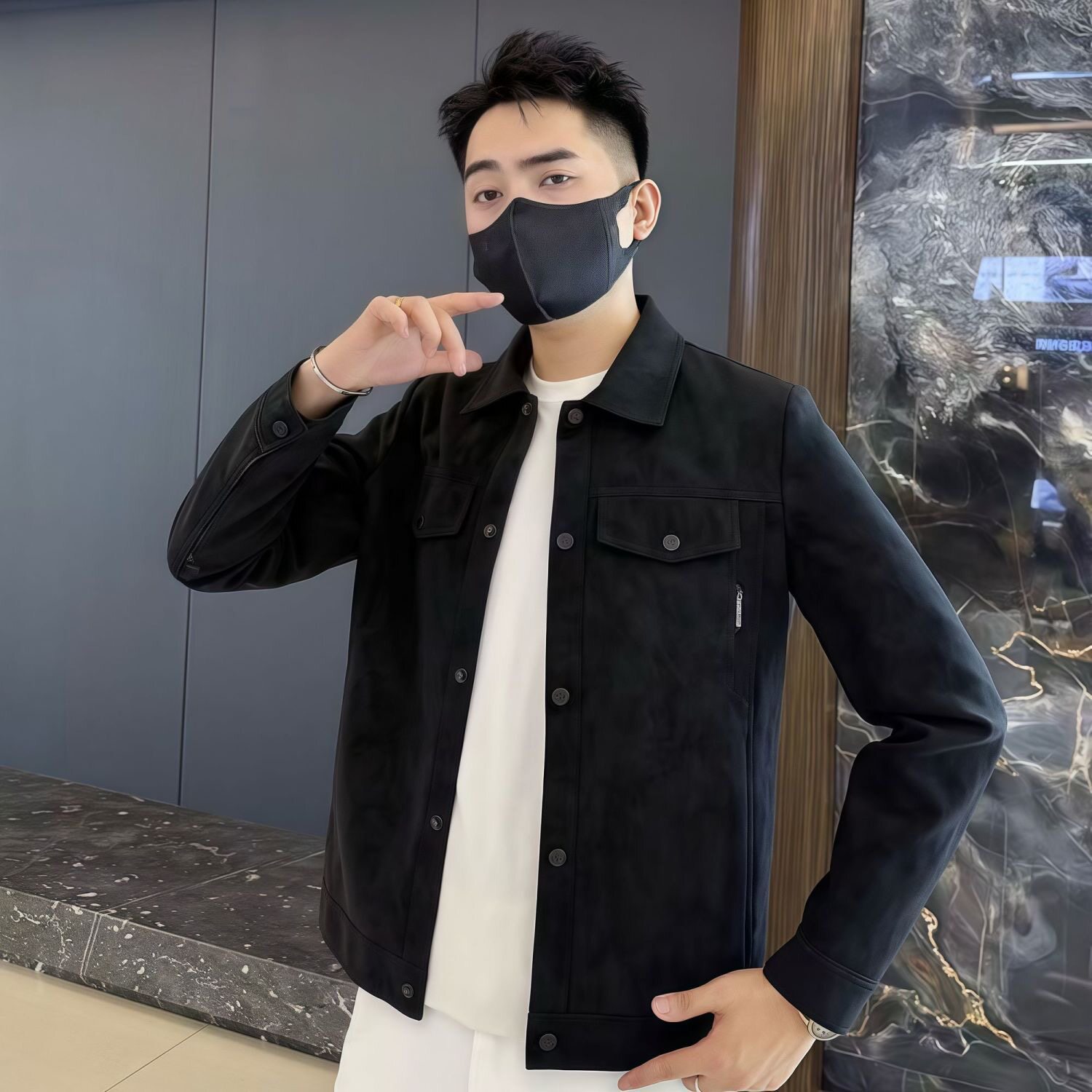【现货】9819男士皮衣外套重工时尚高端扎染水洗皮春季高品质帅气