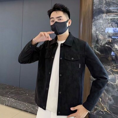 【现货】9819男士皮衣外套重工时尚高端扎染水洗皮春季高品质帅气