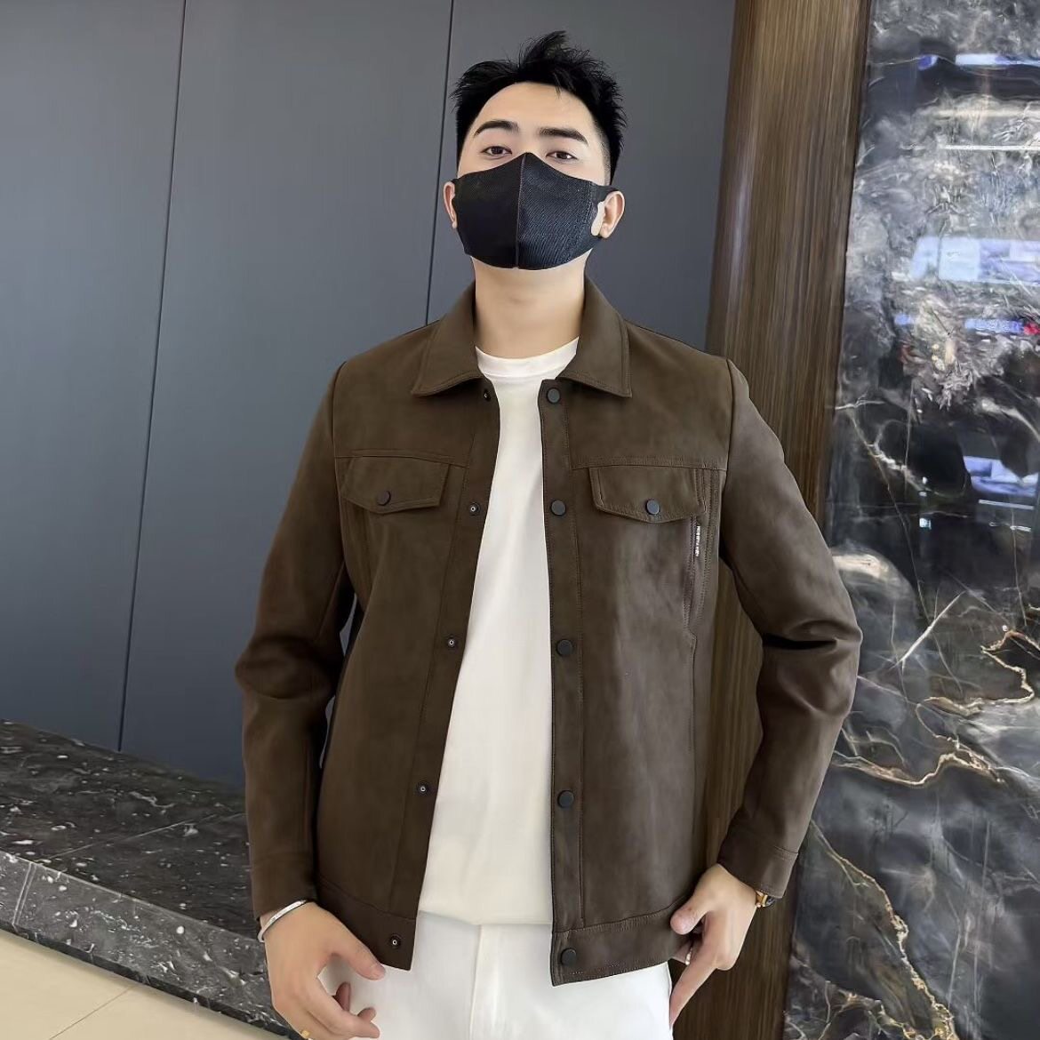 【现货】9819男士春季爆款皮衣外套扎染水洗皮高品质皮夹克机车风