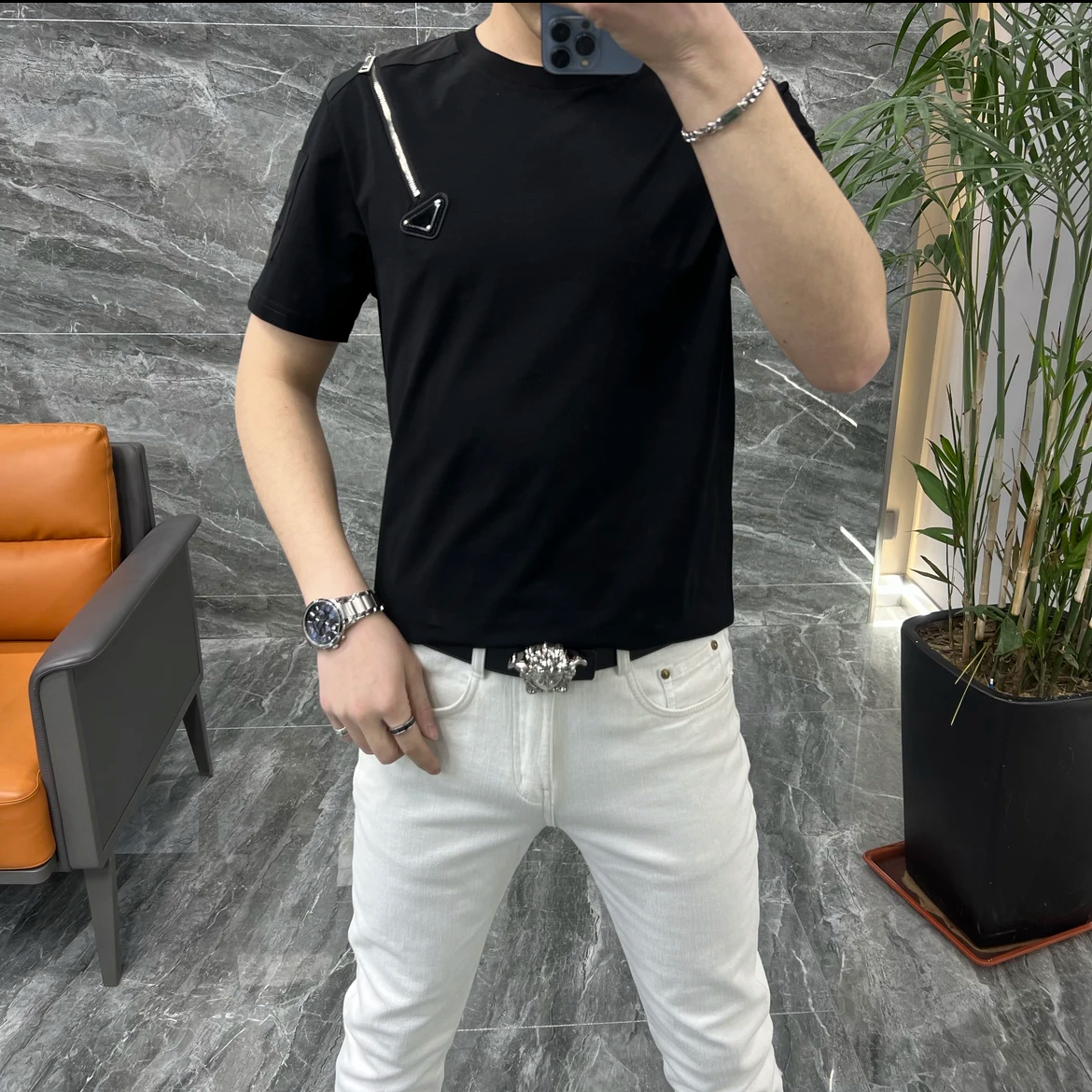 男士夏季圆领黑色潮流短袖T恤衫