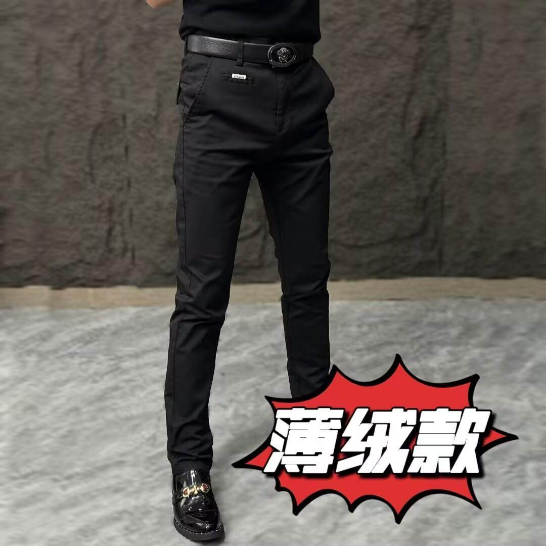 2211秋冬轻奢休闲裤男士时尚潮流黑色西装裤百搭简约显瘦小脚裤子
