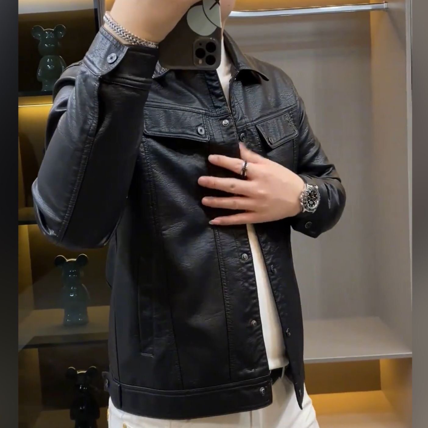 【现货】R-8011春季爆款潮流纯色皮夹克男士时尚外套港风修身重工