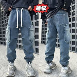 拼接潮流宽松束脚牛仔裤 痞帅水洗男士 K272秋冬新款 休闲裤 现货