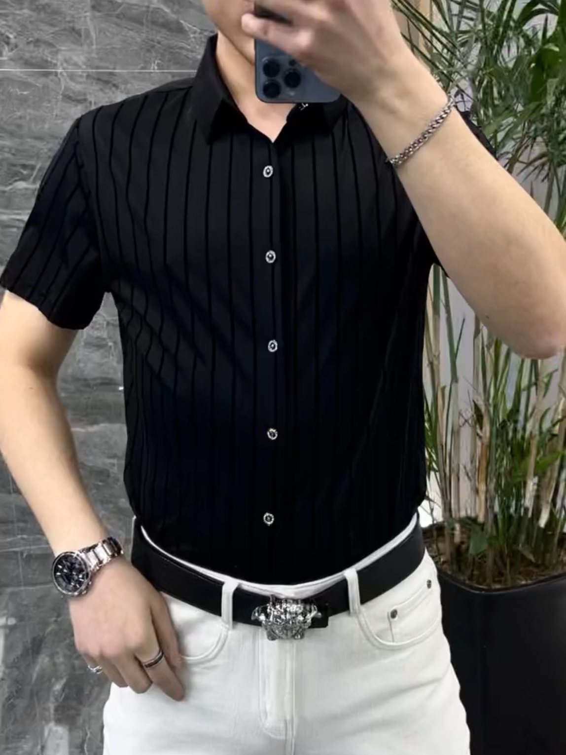 男士夏季黑色修身时尚POLO衫短袖