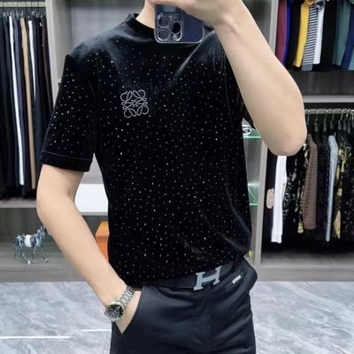 【现货】3890冬季男士新款高档金丝绒短袖时尚休闲百搭打底半袖男