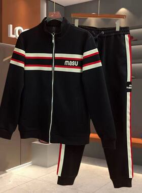 【现货】24619男士春季新款套装休闲运动条纹帅气潮流高品质舒适