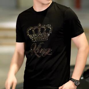 【现货】23102夏季男士新款短袖T恤重工薄款烫钻个性时尚潮流百搭