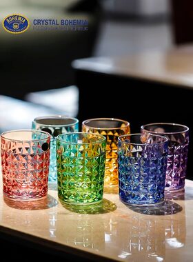 捷克BOHEMIA进口水晶玻璃创意彩色威士忌杯洋酒杯果汁茶个性水杯