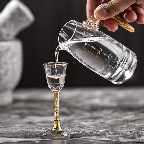 策引高脚一口闷白酒杯子金箔金边